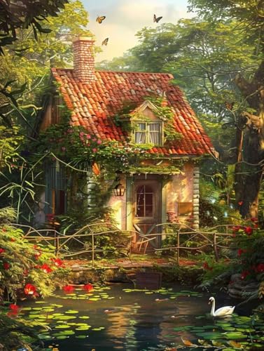 5D Diamond Painting Erwachsene Wald, Diamont Painting Bilder HäUser Diamond Painting set, DIY Dimond Painting Round Steine Crystal Art Cross Stickerei Malerei Set für Wall Home Decor (30x40cm) 3-H von Zeipopge