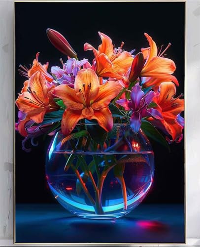 Diamond Painting Blume, Diamond painting Erwachsene Vase Muster Design 5D DIY Eckige Vollbohrer Diamanten Malerei Stickerei Kreuzstich Basteln Erwachsene für Deko Wohnzimmer (50x70cm) -zpg25076R von Zeipopge