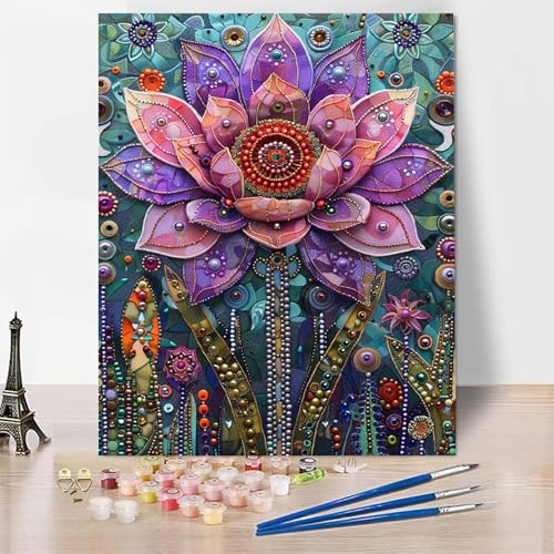 Malen Nach Zahlen Blume Malen Nach Zahlen Erwachsene, Paint by Numbers Lotus Paint by Numbers Adult Inklusive 3 Pinsel und Acrylfarbe für Zimmer Deko Wohnzimmer, Geschenke (100x135cm) -zp2534J30TV von Zeipopge