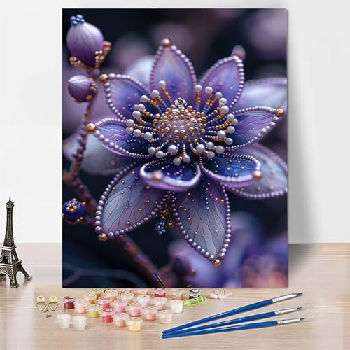 Malen Nach Zahlen Blumen Malen Nach Zahlen Erwachsene, Paint by Numbers Anlage Paint by Numbers Adult Inklusive 3 Pinsel und Acrylfarbe für Zimmer Deko Wohnzimmer, Geschenke (40 x 50 cm) -zp253P1 von Zeipopge