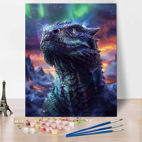 Malen Nach Zahlen Drachen Malen Nach Zahlen Erwachsene, Paint by Numbers Aurora Paint by Numbers Adult Inklusive 3 Pinsel und Acrylfarbe für Zimmer Deko Wohnzimmer, Geschenke (70 x 95 cm) -zp253K2 von Zeipopge