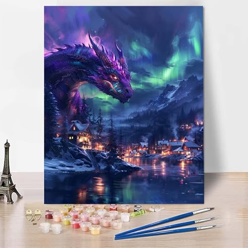 Malen Nach Zahlen Drachen Malen Nach Zahlen Erwachsene, Paint by Numbers Landschaft Paint by Numbers Adult Inklusive 3 Pinsel und Acrylfarbe für Zimmer Deko Wohnzimmer, Geschenke (100x135cm) -zp2531R von Zeipopge