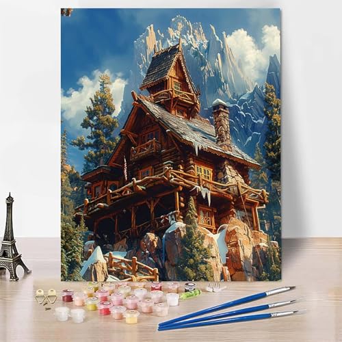 Malen Nach Zahlen Erwachsene Architektur Malen Nach Zahlen, Paint by Numbers Berg Painting by Numbers Bastelset Erwachsene mit 3 Pinseln und Acrylfarbe für Zimmer Deko, Geschenke (30 x 40 cm) -zp253O7 von Zeipopge
