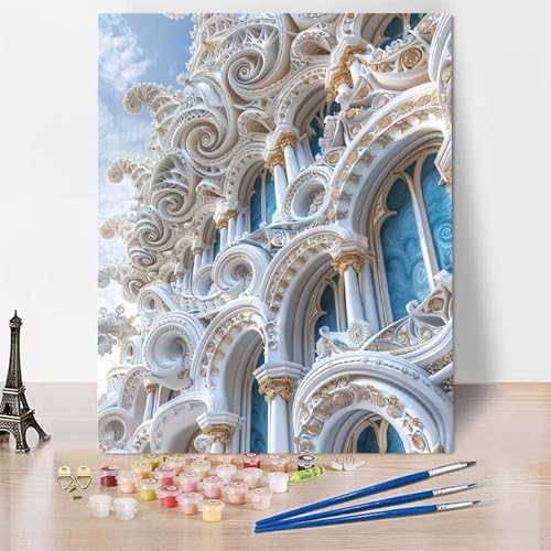 Malen Nach Zahlen Erwachsene Architektur Malen Nach Zahlen, Paint by Numbers Tempel Painting by Numbers Bastelset Erwachsene mit 3 Pinseln und Acrylfarbe für Zimmer Deko (60 x 80 cm) -zp253C3JY6R von Zeipopge