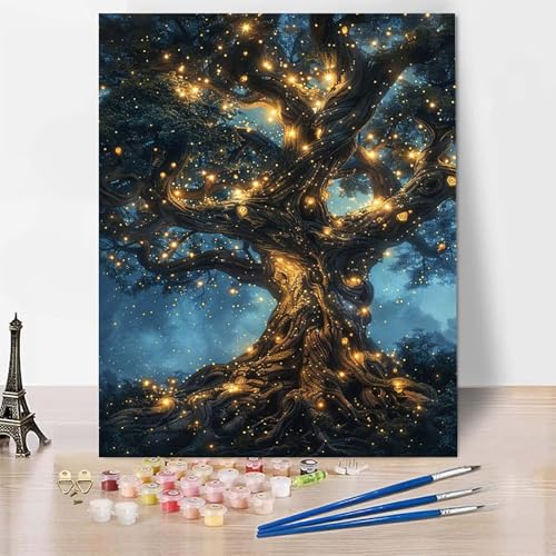 Malen Nach Zahlen Erwachsene Baum Malen Nach Zahlen, Paint by Numbers Sternenhimmel Painting by Numbers Bastelset Erwachsene mit 3 Pinseln und Acrylfarbe für Zimmer Deko, Geschenke 70 x 95 cm -zp253UB von Zeipopge