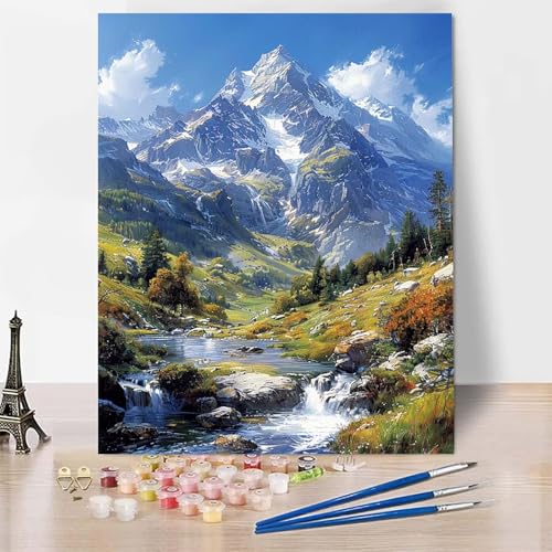 Malen Nach Zahlen Erwachsene Berg Malen Nach Zahlen, Paint by Numbers Landschaft Painting by Numbers Bastelset Erwachsene mit 3 Pinseln und Acrylfarbe für Zimmer Deko (100 x 135 cm) -zp2530SHS9F von Zeipopge