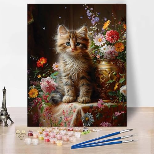 Malen Nach Zahlen Erwachsene Blume Malen Nach Zahlen, Paint by Numbers Katze Painting by Numbers Bastelset Erwachsene mit 3 Pinseln und Acrylfarbe für Zimmer Deko, Geschenke 50 x 65 cm -zp25370 von Zeipopge