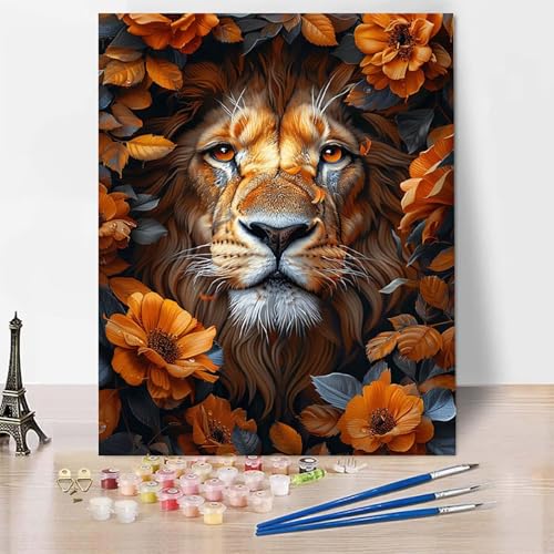 Malen Nach Zahlen Erwachsene Blume Malen Nach Zahlen, Paint by Numbers Löwe Painting by Numbers Bastelset Erwachsene mit 3 Pinseln und Acrylfarbe für Zimmer Deko, Geschenke 30 X 40 CM -zp253OFJW7U von Zeipopge