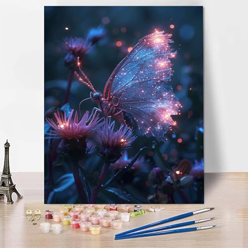 Malen Nach Zahlen Erwachsene Blume Malen Nach Zahlen, Paint by Numbers Schmetterling Painting by Numbers Bastelset Erwachsene mit 3 Pinseln und Acrylfarbe für Zimmer Deko, Geschenke (40x50cm) -zp253XV von Zeipopge