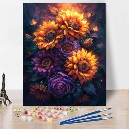 Malen Nach Zahlen Erwachsene Blume Malen Nach Zahlen, Paint by Numbers Sonnenblume Painting by Numbers Bastelset Erwachsene mit 3 Pinseln und Acrylfarbe für Zimmer Deko, Geschenke (70x95cm) -zp253DN von Zeipopge
