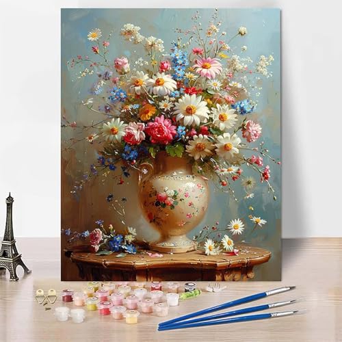 Malen Nach Zahlen Erwachsene Blume Malen Nach Zahlen, Paint by Numbers Vase Painting by Numbers Bastelset Erwachsene mit 3 Pinseln und Acrylfarbe für Zimmer Deko, Geschenke (40x50cm) -zp253NXJNWW von Zeipopge