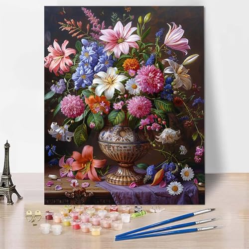Malen Nach Zahlen Erwachsene Blume Malen Nach Zahlen, Paint by Numbers Vase Painting by Numbers Bastelset Erwachsene mit 3 Pinseln und Acrylfarbe für Zimmer Deko, Geschenke (70x95cm) -zp253IA43Y8 von Zeipopge