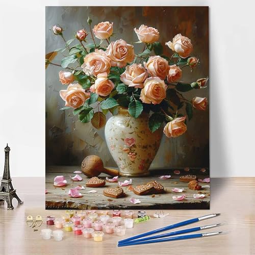 Malen Nach Zahlen Erwachsene Blume Malen Nach Zahlen, Paint by Numbers Vase Painting by Numbers Bastelset Erwachsene mit 3 Pinseln und Acrylfarbe für Zimmer Deko, Geschenke 40 X 60 CM -zp253WCNV22 von Zeipopge