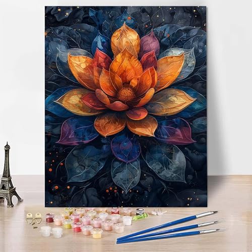 Malen Nach Zahlen Erwachsene Blumen Malen Nach Zahlen, Paint by Numbers Blume Painting by Numbers Bastelset Erwachsene mit 3 Pinseln und Acrylfarbe für Zimmer Deko, Geschenke (40x50cm) -zp2535T von Zeipopge