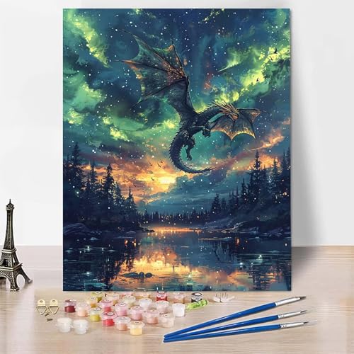 Malen Nach Zahlen Erwachsene Drachen Malen Nach Zahlen, Paint by Numbers Sternenhimmel Painting by Numbers Bastelset Erwachsene mit 3 Pinseln und Acrylfarbe für Zimmer Deko 40 x 50 cm -zp2533391VF von Zeipopge