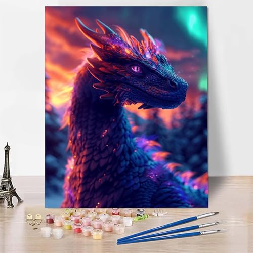 Malen Nach Zahlen Erwachsene Drachen Malen Nach Zahlen, Paint by Numbers Tier Painting by Numbers Bastelset Erwachsene mit 3 Pinseln und Acrylfarbe für Zimmer Deko, Geschenke (100 x 135 cm) -zp2534S von Zeipopge