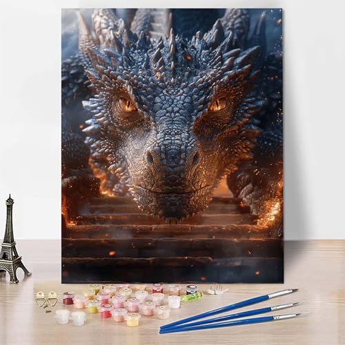 Malen Nach Zahlen Erwachsene Drachen Malen Nach Zahlen, Paint by Numbers Tier Painting by Numbers Bastelset Erwachsene mit 3 Pinseln und Acrylfarbe für Zimmer Deko, Geschenke (40x50cm) -zp253N7 von Zeipopge