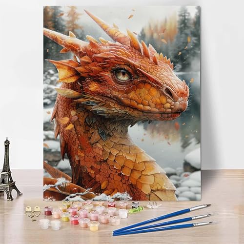 Malen Nach Zahlen Erwachsene Drachen Malen Nach Zahlen, Paint by Numbers Tier Painting by Numbers Bastelset Erwachsene mit 3 Pinseln und Acrylfarbe für Zimmer Deko, Geschenke (50x65cm) -zp253J9 von Zeipopge