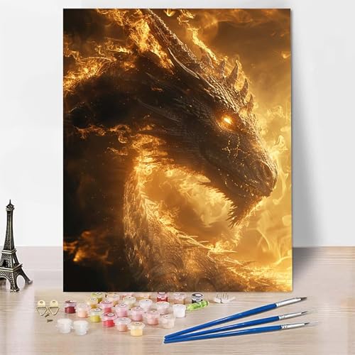 Malen Nach Zahlen Erwachsene Drachen Malen Nach Zahlen, Paint by Numbers Tier Painting by Numbers Bastelset Erwachsene mit 3 Pinseln und Acrylfarbe für Zimmer Deko, Geschenke (50x65cm) -zp253SY von Zeipopge