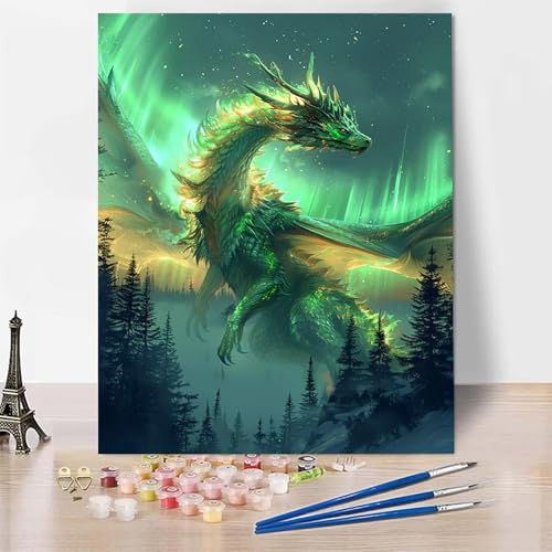 Malen Nach Zahlen Erwachsene Drachen Malen Nach Zahlen, Paint by Numbers Wald Painting by Numbers Bastelset Erwachsene mit 3 Pinseln und Acrylfarbe für Zimmer Deko, Geschenke (30 x 40 cm) -zp25307 von Zeipopge