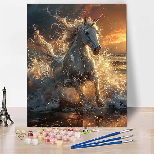 Malen Nach Zahlen Erwachsene Einhorn Malen Nach Zahlen, Paint by Numbers Tier Painting by Numbers Bastelset Erwachsene mit 3 Pinseln und Acrylfarbe für Zimmer Deko, Geschenke (60 x 80 cm) -zp253VI von Zeipopge
