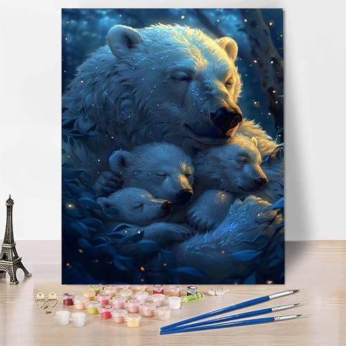 Malen Nach Zahlen Erwachsene Eisbär Malen Nach Zahlen, Paint by Numbers Tier Painting by Numbers Bastelset Erwachsene mit 3 Pinseln und Acrylfarbe für Zimmer Deko, Geschenke 40 X 60 CM -zp25359 von Zeipopge