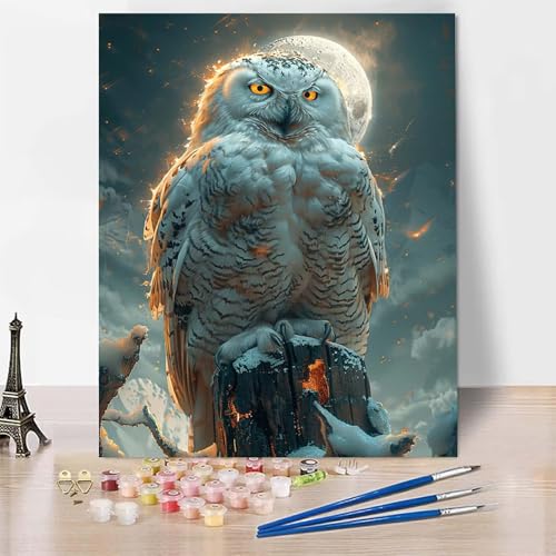 Malen Nach Zahlen Erwachsene Eule Malen Nach Zahlen, Paint by Numbers Mond Painting by Numbers Bastelset Erwachsene mit 3 Pinseln und Acrylfarbe für Zimmer Deko, Geschenke 50 x 65 cm -zp2530KQ84C von Zeipopge