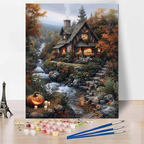 Malen Nach Zahlen Erwachsene Herbst Malen Nach Zahlen, Paint by Numbers Kürbis Painting by Numbers Bastelset Erwachsene mit 3 Pinseln und Acrylfarbe für Zimmer Deko, Geschenke (40 x 60 cm) -zp25317 von Zeipopge