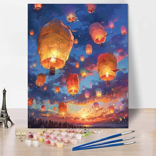 Malen Nach Zahlen Erwachsene Himmel Malen Nach Zahlen, Paint by Numbers Laterne Painting by Numbers Bastelset Erwachsene mit 3 Pinseln und Acrylfarbe für Zimmer Deko, Geschenke (70x95cm) -zp2530N von Zeipopge