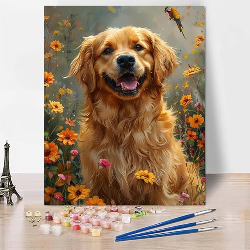 Malen Nach Zahlen Erwachsene Hund Malen Nach Zahlen, Paint by Numbers Chrysantheme Painting by Numbers Bastelset Erwachsene mit 3 Pinseln und Acrylfarbe für Zimmer Deko (60 x 80 cm) -zp253D0ZI1D von Zeipopge