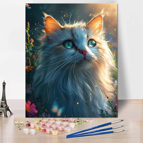 Malen Nach Zahlen Erwachsene Katze Malen Nach Zahlen, Paint by Numbers Tier Painting by Numbers Bastelset Erwachsene mit 3 Pinseln und Acrylfarbe für Zimmer Deko, Geschenke (70x95cm) -zp253ZUO7IY von Zeipopge