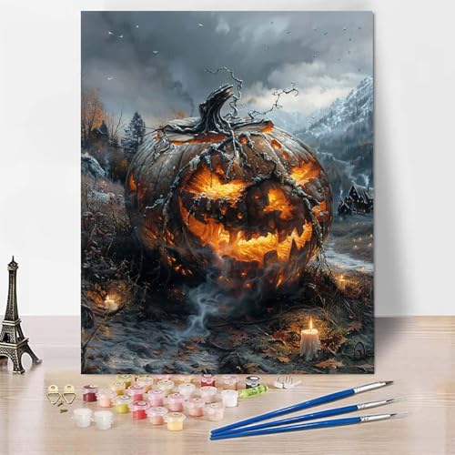 Malen Nach Zahlen Erwachsene Kürbis Malen Nach Zahlen, Paint by Numbers Landschaft Painting by Numbers Bastelset Erwachsene mit 3 Pinseln und Acrylfarbe für Zimmer Deko, Geschenke (50x65cm) -zp253CR von Zeipopge
