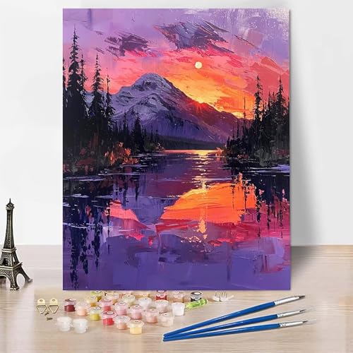 Malen Nach Zahlen Erwachsene Landschaft Malen Nach Zahlen, Paint by Numbers Berg Painting by Numbers Bastelset Erwachsene mit 3 Pinseln und Acrylfarbe für Zimmer Deko, Geschenke 40 x 50 cm -zp25305 von Zeipopge