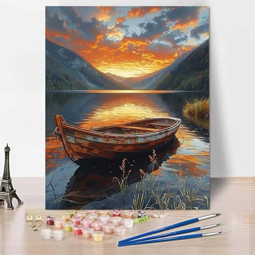 Malen Nach Zahlen Erwachsene Landschaft Malen Nach Zahlen, Paint by Numbers Boot Painting by Numbers Bastelset Erwachsene mit 3 Pinseln und Acrylfarbe für Zimmer Deko, Geschenke (30 x 40 cm) -zp253J3 von Zeipopge
