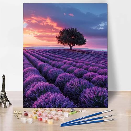 Malen Nach Zahlen Erwachsene Landschaft Malen Nach Zahlen, Paint by Numbers Lavendel Painting by Numbers Bastelset Erwachsene mit 3 Pinseln und Acrylfarbe für Zimmer Deko (100 x 135 cm) -zp25311 von Zeipopge