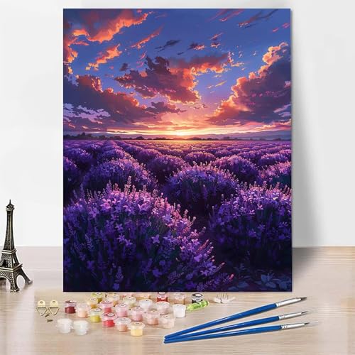 Malen Nach Zahlen Erwachsene Landschaft Malen Nach Zahlen, Paint by Numbers Lavendel Painting by Numbers Bastelset Erwachsene mit 3 Pinseln und Acrylfarbe für Zimmer Deko (100 x 135 cm) -zp253GS von Zeipopge