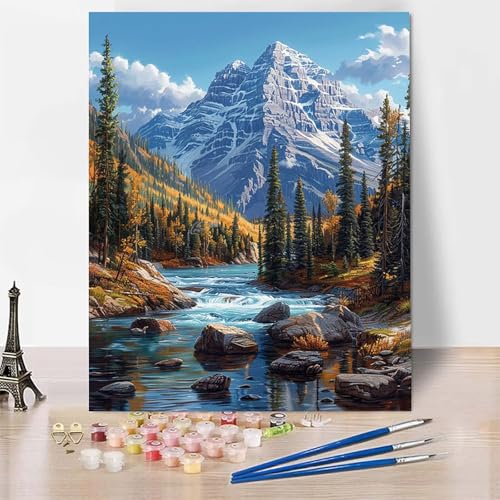Malen Nach Zahlen Erwachsene Landschaft Malen Nach Zahlen, Paint by Numbers Schneeberg Painting by Numbers Bastelset Erwachsene mit 3 Pinseln und Acrylfarbe für Zimmer Deko (40x50cm) -zp25315V476 von Zeipopge