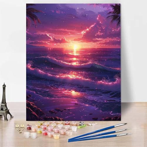 Malen Nach Zahlen Erwachsene Landschaft Malen Nach Zahlen, Paint by Numbers Sonnenuntergang Painting by Numbers Bastelset Erwachsene mit 3 Pinseln und Acrylfarbe für Deko (100 x 135 cm) -zp2535V von Zeipopge