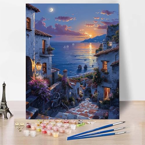 Malen Nach Zahlen Erwachsene Landschaft Malen Nach Zahlen, Paint by Numbers Stadt Painting by Numbers Bastelset Erwachsene mit 3 Pinseln und Acrylfarbe für Zimmer Deko, Geschenke (50x65cm) -zp25334 von Zeipopge