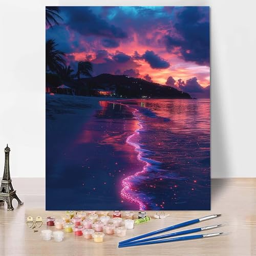 Malen Nach Zahlen Erwachsene Landschaft Malen Nach Zahlen, Paint by Numbers Strand Painting by Numbers Bastelset Erwachsene mit 3 Pinseln und Acrylfarbe für Zimmer Deko, Geschenke (20x30cm) -zp2535X von Zeipopge