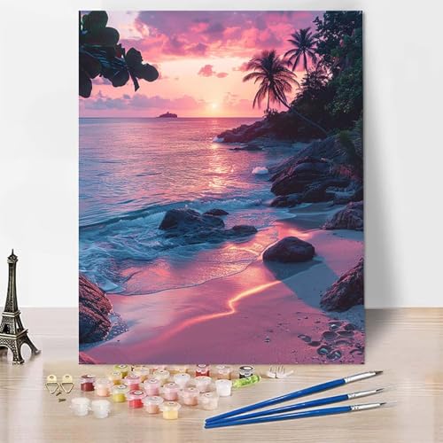 Malen Nach Zahlen Erwachsene Landschaft Malen Nach Zahlen, Paint by Numbers Strand Painting by Numbers Bastelset Erwachsene mit 3 Pinseln und Acrylfarbe für Zimmer Deko, Geschenke (70x95cm) -zp2533I von Zeipopge
