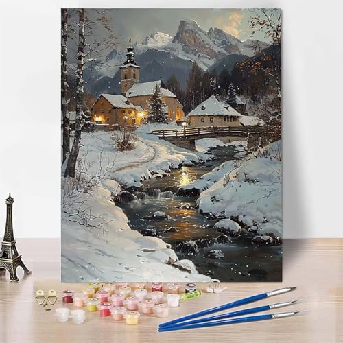 Malen Nach Zahlen Erwachsene Landschaft Malen Nach Zahlen, Paint by Numbers Winter Painting by Numbers Bastelset Erwachsene mit 3 Pinseln und Acrylfarbe für Zimmer Deko, Geschenke 50 x 65 cm -zp25347 von Zeipopge