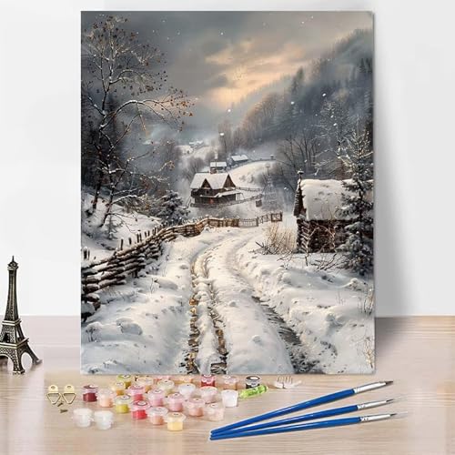 Malen Nach Zahlen Erwachsene Landschaft Malen Nach Zahlen, Paint by Numbers Winter Painting by Numbers Bastelset Erwachsene mit 3 Pinseln und Acrylfarbe für Zimmer Deko (30 x 40 cm) -zp253XJV67Z von Zeipopge