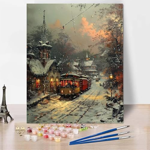 Malen Nach Zahlen Erwachsene London Malen Nach Zahlen, Paint by Numbers Winter Painting by Numbers Bastelset Erwachsene mit 3 Pinseln und Acrylfarbe für Zimmer Deko, Geschenke (20x30cm) -zp253P4 von Zeipopge