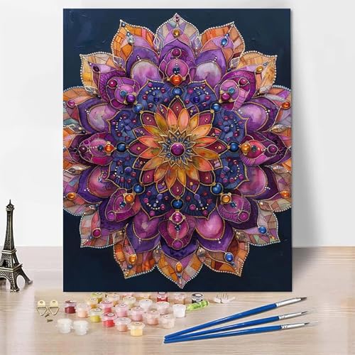 Malen Nach Zahlen Erwachsene Mandala Malen Nach Zahlen, Paint by Numbers Blume Painting by Numbers Bastelset Erwachsene mit 3 Pinseln und Acrylfarbe für Zimmer Deko, Geschenke 60 X 80 CM -zp25338 von Zeipopge