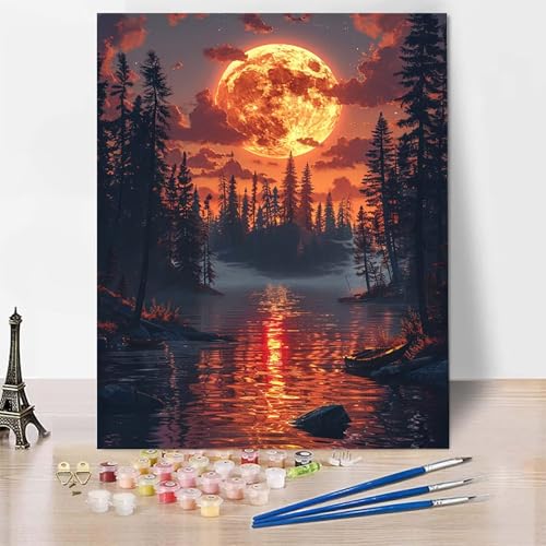 Malen Nach Zahlen Erwachsene Mond Malen Nach Zahlen, Paint by Numbers Wald Painting by Numbers Bastelset Erwachsene mit 3 Pinseln und Acrylfarbe für Zimmer Deko, Geschenke (70x95cm) -zp253FZ9E2U von Zeipopge