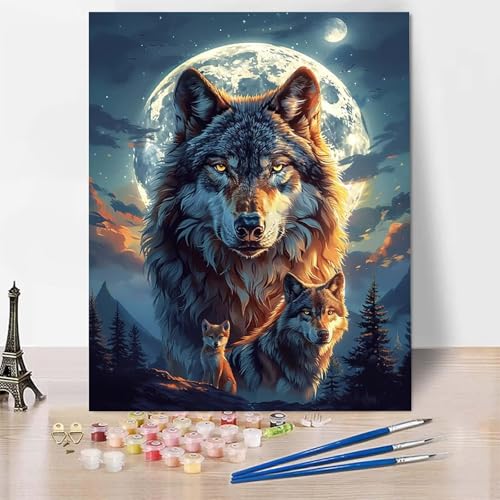 Malen Nach Zahlen Erwachsene Mond Malen Nach Zahlen, Paint by Numbers Wolf Painting by Numbers Bastelset Erwachsene mit 3 Pinseln und Acrylfarbe für Zimmer Deko, Geschenke (100 x 135 cm) -zp253YZ von Zeipopge