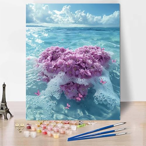 Malen Nach Zahlen Erwachsene Ozean Malen Nach Zahlen, Paint by Numbers Blume Painting by Numbers Bastelset Erwachsene mit 3 Pinseln und Acrylfarbe für Zimmer Deko, Geschenke (60 x 80 cm) -zp25318 von Zeipopge