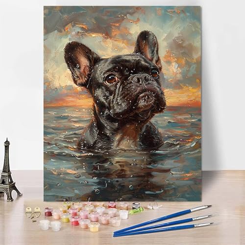 Malen Nach Zahlen Erwachsene Ozean Malen Nach Zahlen, Paint by Numbers Hund Painting by Numbers Bastelset Erwachsene mit 3 Pinseln und Acrylfarbe für Zimmer Deko, Geschenke (70x95cm) -zp253B71K70 von Zeipopge