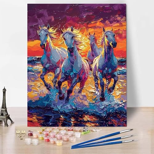 Malen Nach Zahlen Erwachsene Ozean Malen Nach Zahlen, Paint by Numbers Pferd Painting by Numbers Bastelset Erwachsene mit 3 Pinseln und Acrylfarbe für Zimmer Deko, Geschenke (30 x 40 cm) -zp253S4 von Zeipopge